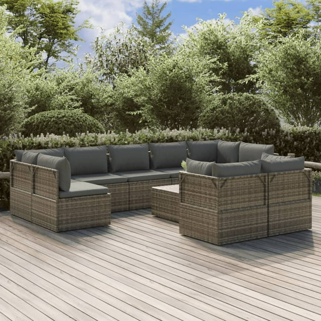 vidaXL Ensemble de Salon de Jardin 10 Pcs avec Coussins Gris Poly Rotin