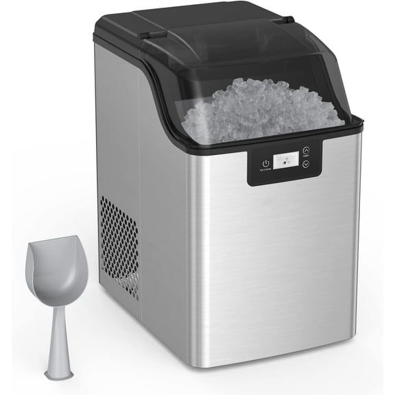 Portable Countertop Ice Maker with Soft Chewable Ice. Produces 10,000pcs/44Lbs/Day. Equipped with Ice Scoop, Self-Cleaning, and Timer Function. Includes Ice Basket. Ideal for Kitchen Office use
