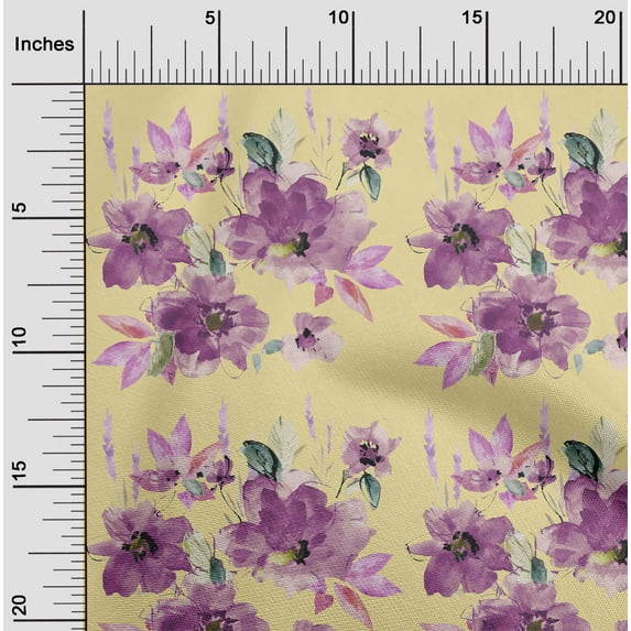 oneOone Cotton Flex Pale Yellow Fabric Flower & Leaves Watercolor Sewing Craft Projects Fabric Prints By Yard 40 Inch Wide