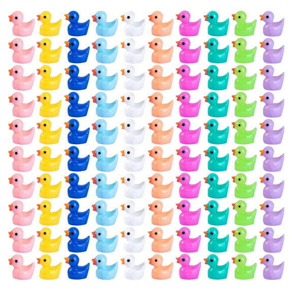 Acahhotxx Duck Figurine, Pack of 100Pcs Colorful Miniature Duck Figurines Small Resin Duck Figures for Garden Landscape and Aquarium Decoration