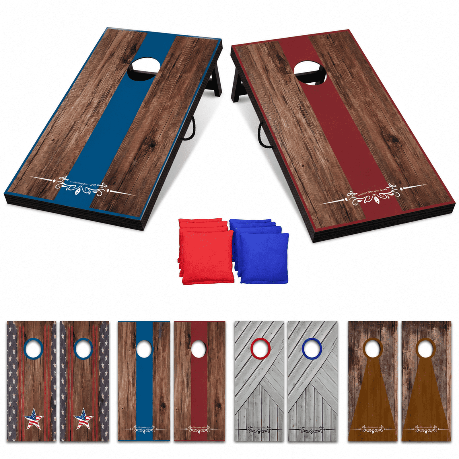 LED Cornhole Set, Regulation Size Cornhole Boards with 2 Boards & 8 Bean Bags, Bean Bag Toss Game for Backyard, Beach & Lawn (3'x2' Striped Flag)