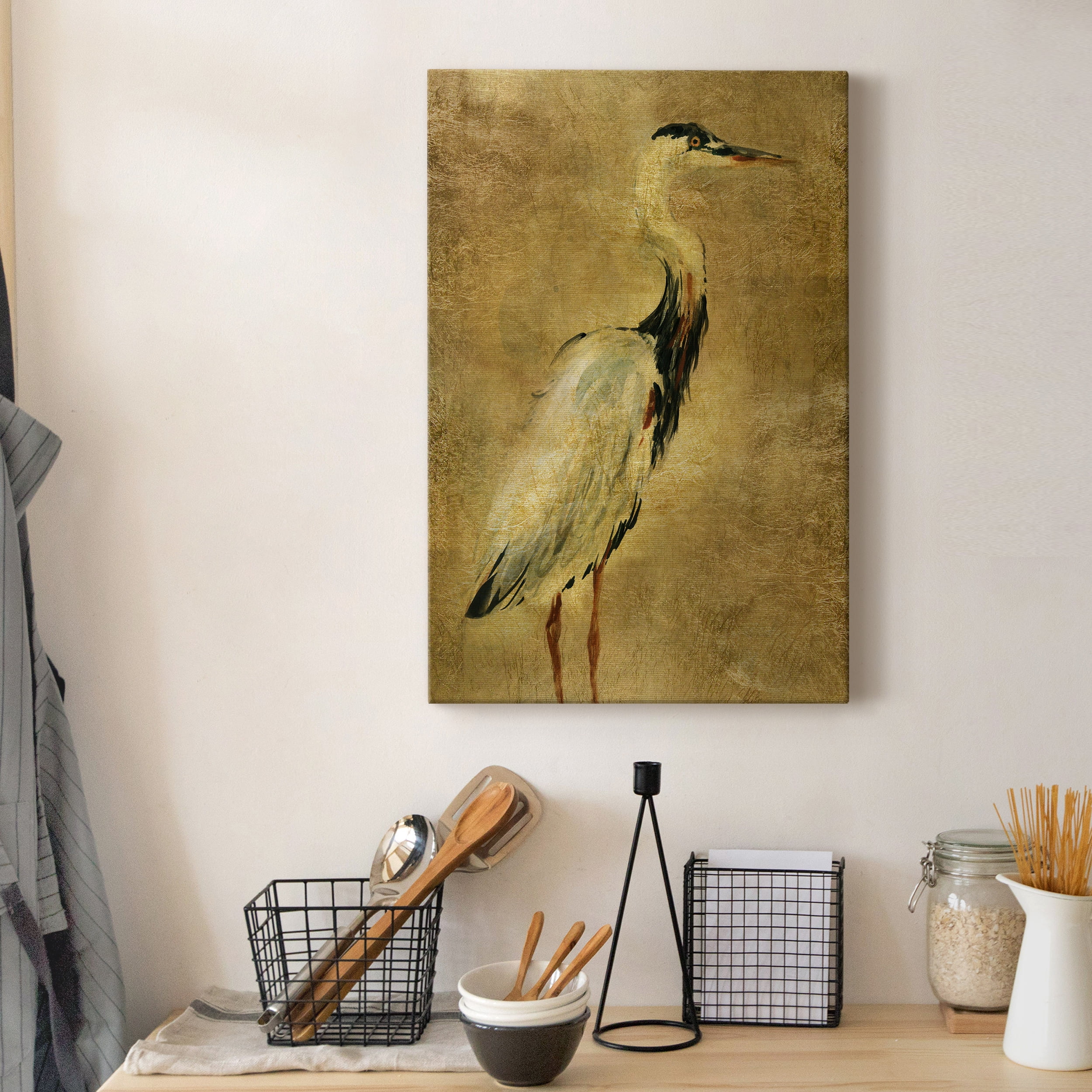 Gold Crane at Dusk I Premium Gallery Wrapped Canvas - Ready to Hang - 12 x 18