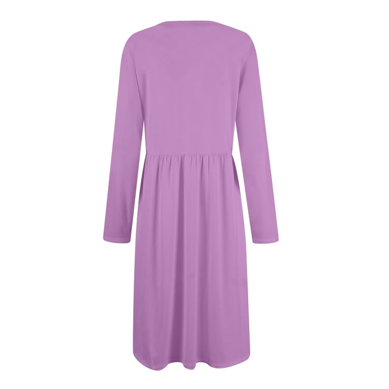 light purple skater dress Huankd Women's Boat Neck Button Down Skater Dress with Pockets Light Purple M