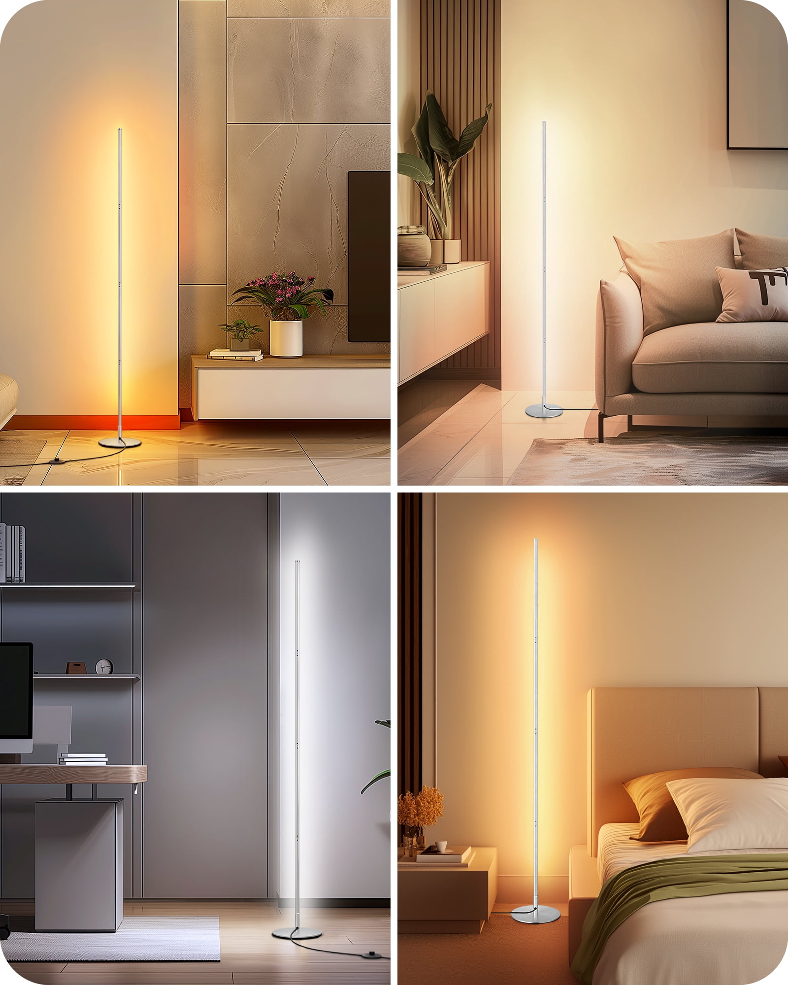 EDISHINE 57.5" Dimmable Modern Floor Lamp for Living Room with Remote, 1 Pack, Silver