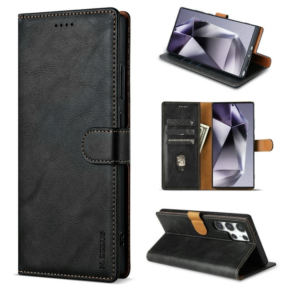 for Samsung Galaxy S25 Ultra Wallet Case, Classic Business with Card Slots Kickstand Magnetic Buckle PU Leather Flip Folio Shockproof Full Body Protective Phone Case for Galaxy S25 Ultra, Black
