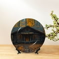 thumbnail image 6 of Daiia Rustic Cabin Autumn Forest Printed Pattern Ceramic Plate Dinner Plates Bone China Decorative Plates with Display Stand Art Ceramic Ornaments for Wall Hanging Decoration-10in, 6 of 6