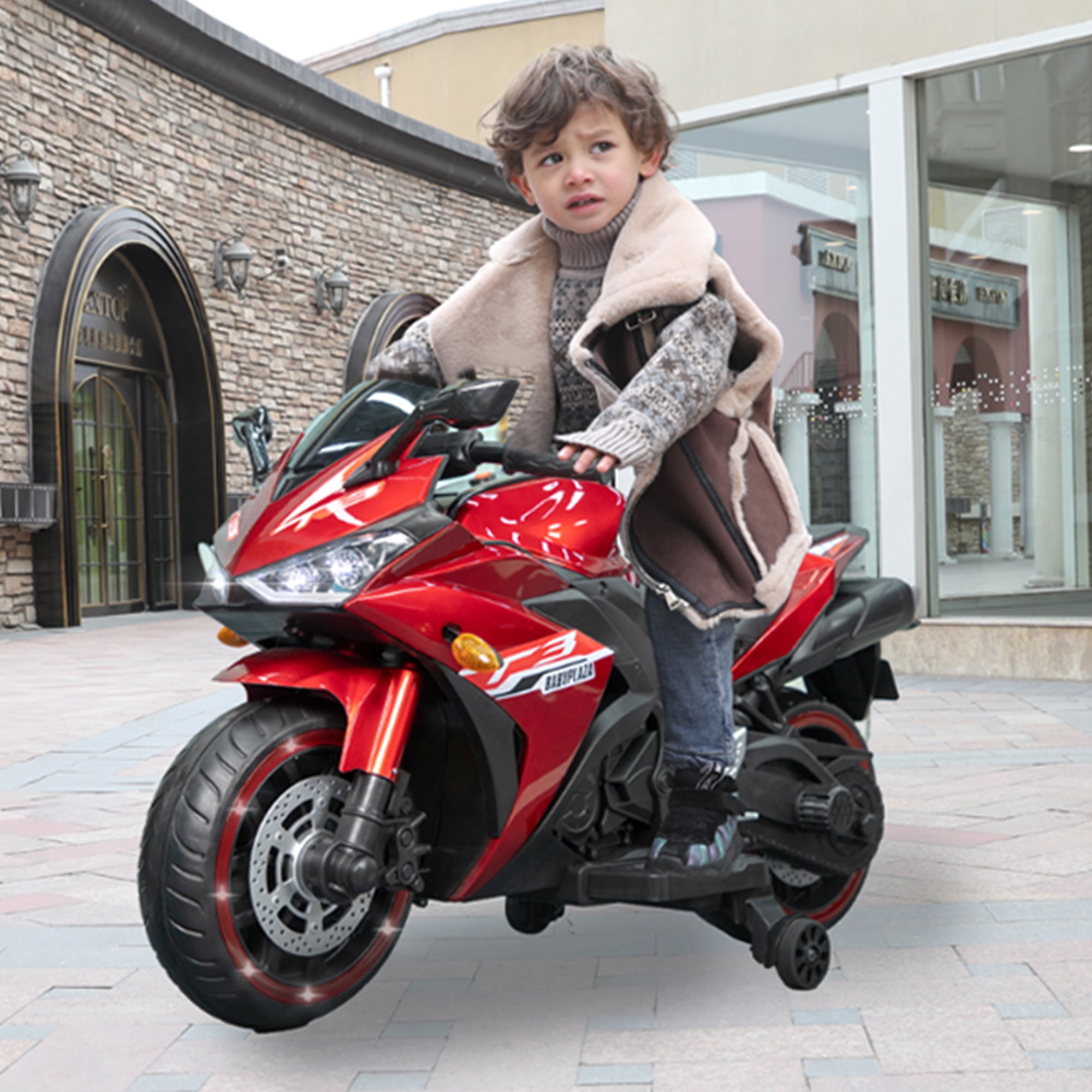 Kids Motorcycle For  3-8, 12V Battery Powered Bike Electric Motorbike, Ride on Toys Training Wheels/manual throttle/ drive by hand /Lighting wheels