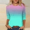 thumbnail image 2 of JURANMO 3/4 Length Sleeve Womens Tops Summer Round Neck Tunic Tops Dressy Casual Pleated Shirts Fashion Gradient Print Blouse Fall Savings Sky Blue XL, 2 of 7
