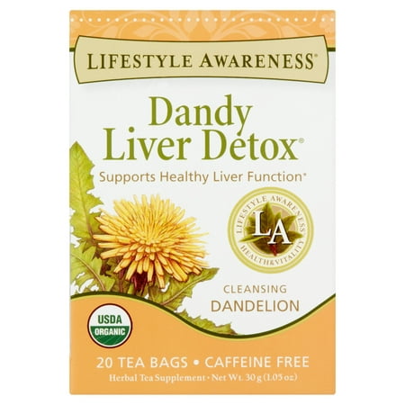 Lifestyle Awareness Dandy Liver Detox Tea with Cleansing Dandelion, Caffeine Free, 20 Tea Bags, Pack of