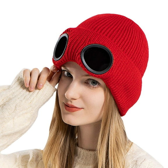 Winter Windproof Knitted Hat with Goggles for Skiing Snowboarding and Cold Weather Outdoor Activities