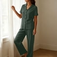 thumbnail image 6 of QIYAGBSA Womens Pajama Sets Soft Cotton Short Sleeve Button Down Top and Pants Sleepwear (Green, XL), 6 of 8