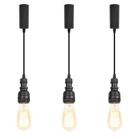 Kiven H-Type Track Lighting, 3-Light Industrial Halo Track Pendant Light, Steampunk Style Track Light Pedant Adjustable Length for Bedroom Kitchen Shop Home Cafe,Black Finish