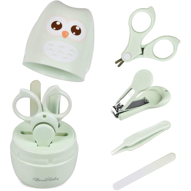 Kit de uñas para bebé GLOVAL BABY, kit de manicura y pedicura para bebé con estuche con forma de búho. Cortaúñas para bebés, tijera, lima de uñas para bebés y pinzas para recién nacidos, bebés y niños pequeños (verde) Zhivalor CW-CC119-1