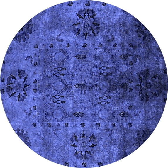 Ahgly Company Machine Washable Indoor Round Oriental Blue Industrial Area Rugs, 3' Round