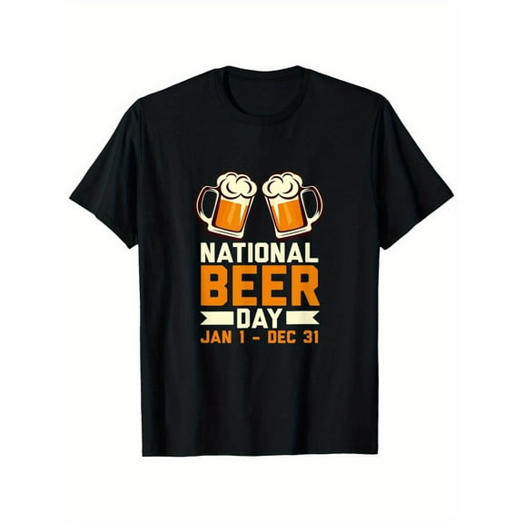 Beer Tee Black S-5XL National Beer Day Graphic Cotton Short Sleeve T-Shirt Top Holiday Gift