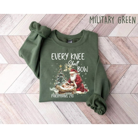 Every Knee Shall Bow Sweatshirt, Nativity Scene Sweater, Santa Claus Christmas Shirt, Keeling Santa Shirt, Baby Jesus Shirt, Christmas Shirt