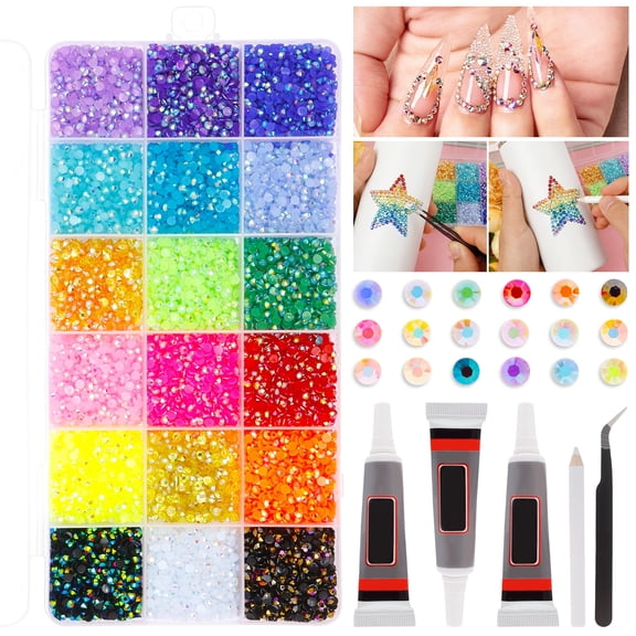 Toorise 28000Pcs Resin Jelly Rhinestones Set 18 Colors 0.12 in Multi Color Flatback Rhinestones with Tweezers and Pickup Pen for Crafting Nail Art