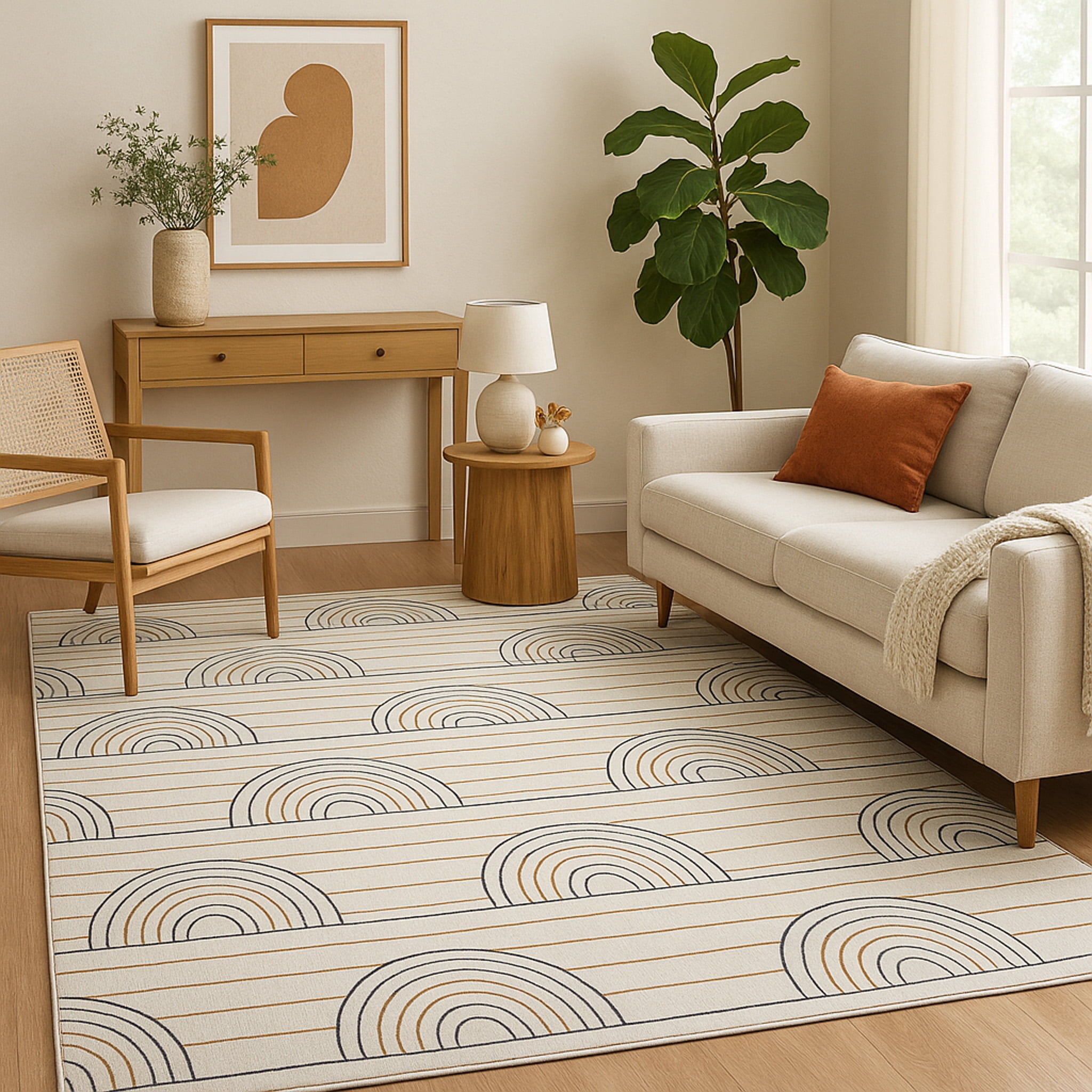 Tapis Branch Soft Steps Playtime a rayures colorees arc-en-ciel, bleu et rose - Garçons et filles dans la salle de jeux, la chambre d'enfant, la chambre