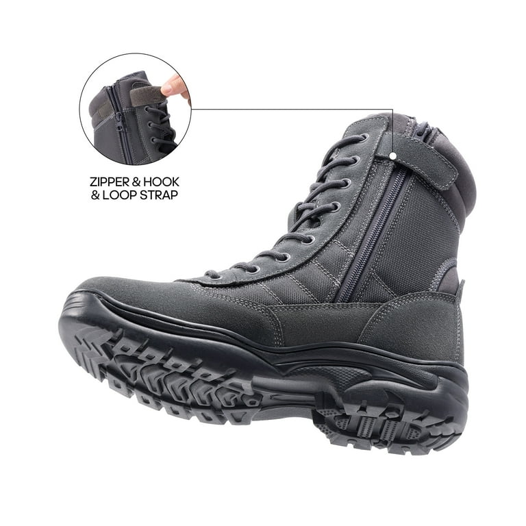 BURUDANI Men Leather Tactical Boots Military Side Zip Lace Up Boots Blk 10.5 BURUDANI Men main image 4