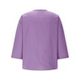 thumbnail image 6 of Mittory Women's Linen Shirt Button Down V Neck Solid Blouse 3/4 Sleeves Loose Fit Tunic Linen Tops Casual Summer, 6 of 8