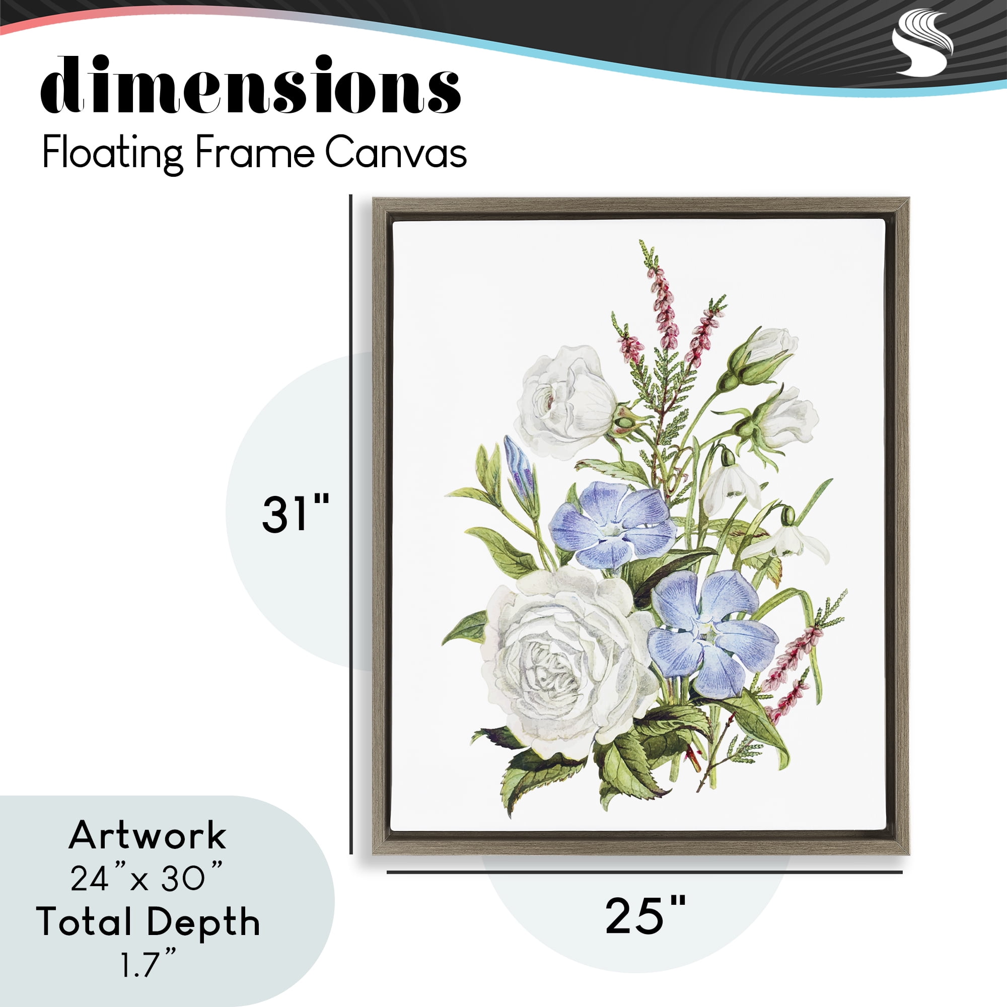 Bountiful Floral Bouquet Brown Framed Floater Canvas Wall Art, design by Lettered and Lined