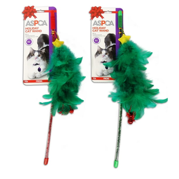 (2 Pack) ASPCA Holiday Feather Christmas Tree Jingle Wand Cat Toy