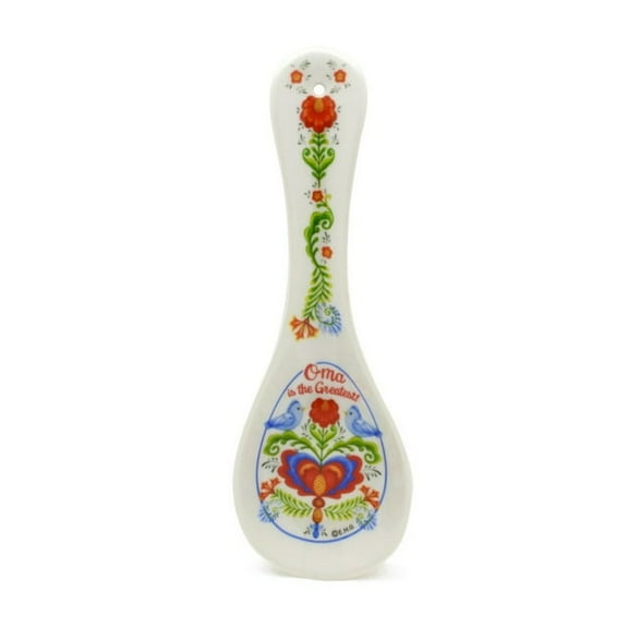 Oktoberfest Haus "Oma is the Greatest" 10" Ceramic Spoon Rest with Birds Artwork - Delft