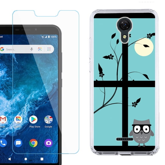 Slim-Fit Protective Phone Case compatible with Cricket Icon 2, with Tempered Glass Screen Protector, by OneToughShield ® - Moon Owl