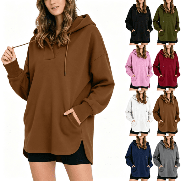 ZORYEVY Tunic Womens Hoodies Pullover Lightweight Casual Winter Sweatshirts for Women Drawstring with Pockets Long Sleeve Solid Tops