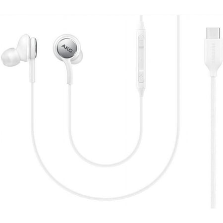 Type C buds with braided cable For Huawei P20 Pro - Designed by AKG - headphones with Microphone (White) USB-C Connector