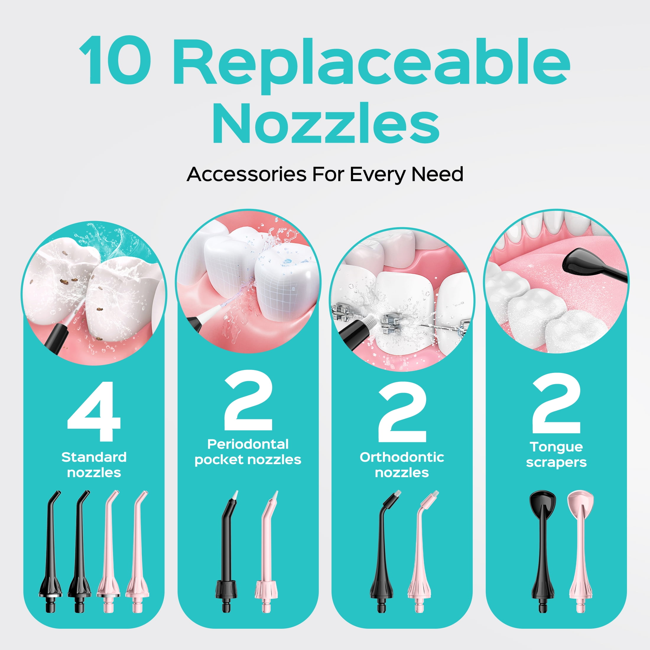 COSLUS 2 Pack Cordless Water  Dental  Flosser for Teeth,Braces,Gums Care Easy to Use,Rechargeable,Waterproof,Portable for Travel,Black & Pink