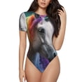 thumbnail image 1 of Balery Colorful Haired White Horse Body de cuello redondo de manga corta para mujer Tops de manga corta Tops básicos-Large, 1 of 7