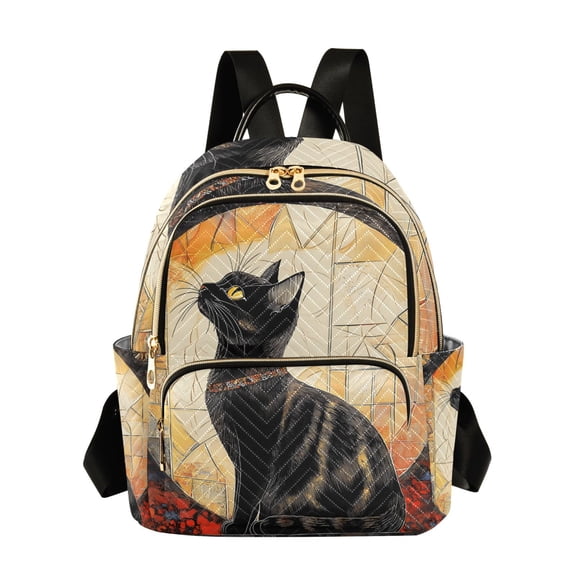 JIALIOU Mini Backpack Purse for Women Quilted Casual Daypack Small Travel Shoulder Bag, Elegant Black Cat