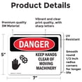 thumbnail image 2 of (2 Pack) Keep Hands Clear Of Moving Machinery OSHA Danger Sign 7 Inch X 5 Inch Vinyl Label Decal Sticker Weather Resistant, UV Protected for Workplace, Business, and Construction Site,, 2 of 7