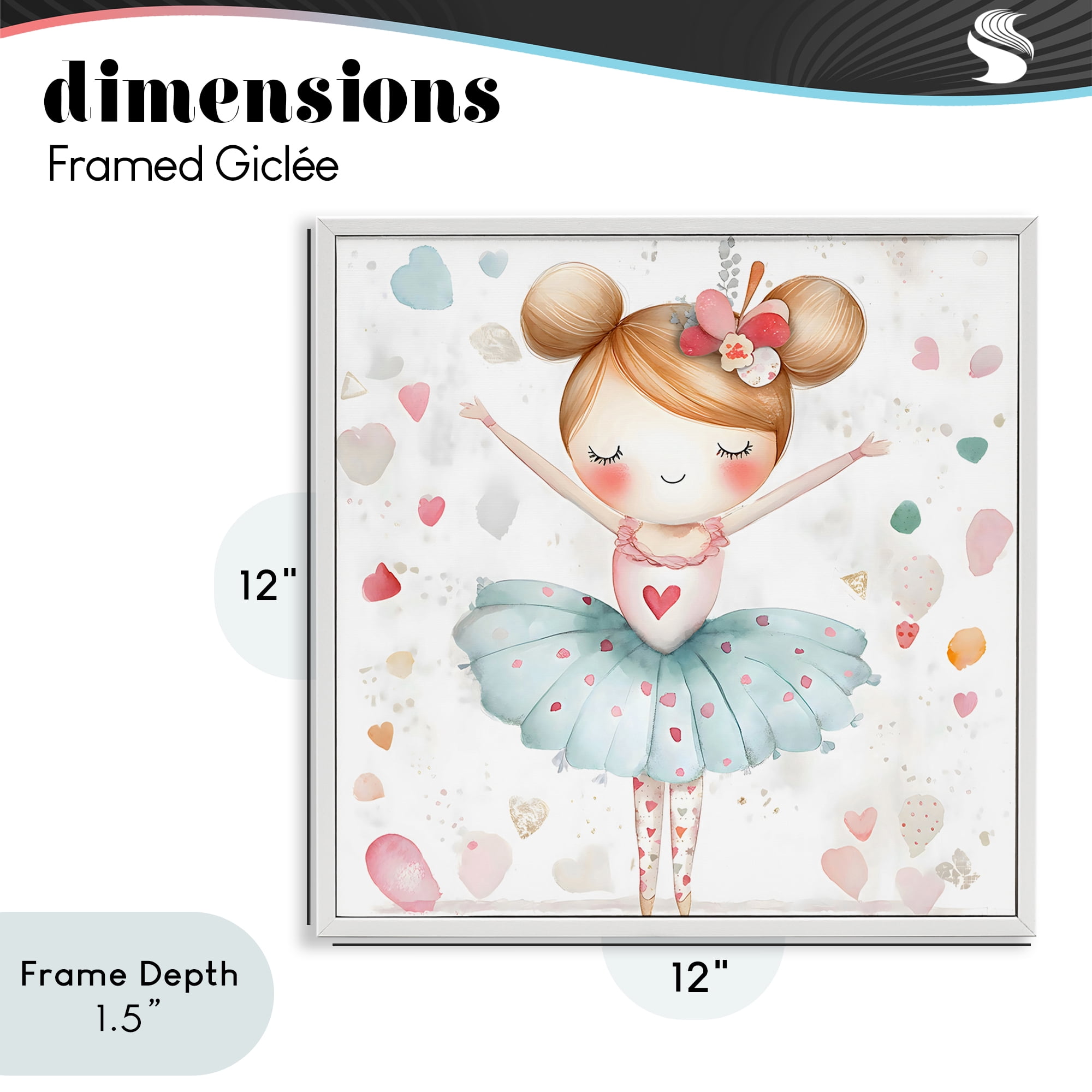 Stupell Industries Cute Ballerina with Hearts White Framed Giclee Art, design by Creative Studio