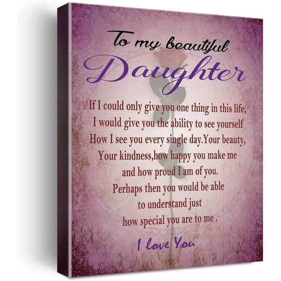Gifts for Daughter - Hangable Canvas Poem Prints Framed Poster Wall Art for Daughter from Mom-Meaningful Daughter Gifts,Daughter Home Bedroom Living Room Wall Decor- Beautiful Daughter
