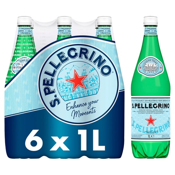 San Pellegrino Sparkling Natural Mineral Water Multipack 6x1L, Imported from Britain