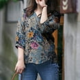 thumbnail image 4 of ZANZEA Women Vintage 3/4 Sleeve V-Neck Casual Shirts Floral Printed Irregular Hem Blouse Tops, 4 of 6
