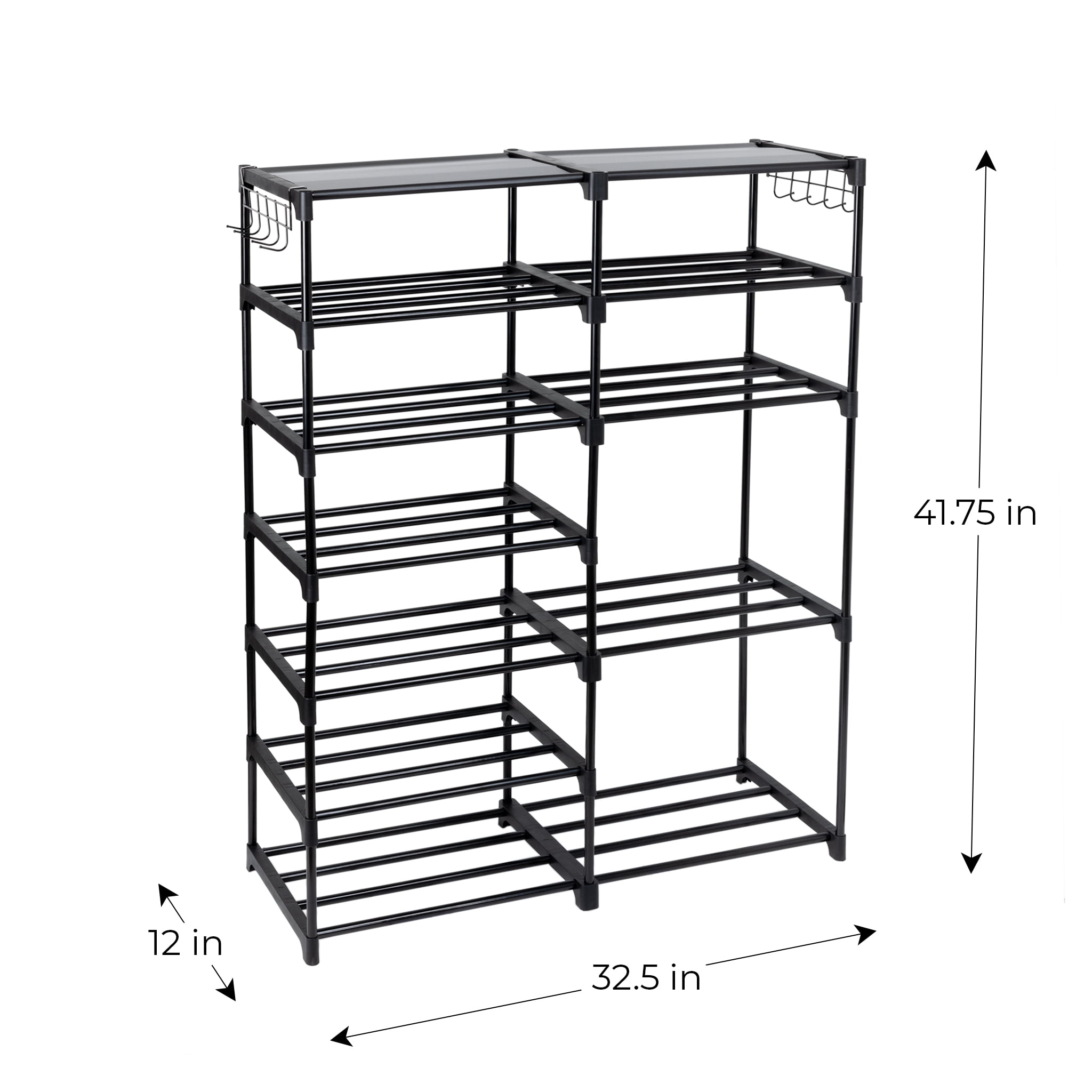Mainstays Black 7-Tier Shoe Rack with Space-Saving Design, Holds 21 Pairs