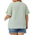 thumbnail image 3 of Agnes Orinda Women's Plus Size Gingham Tops Plaid Sweetheart V Neck Puff Short Sleeve Button Decor Summer 1950s Blouses 3X Green, 3 of 6