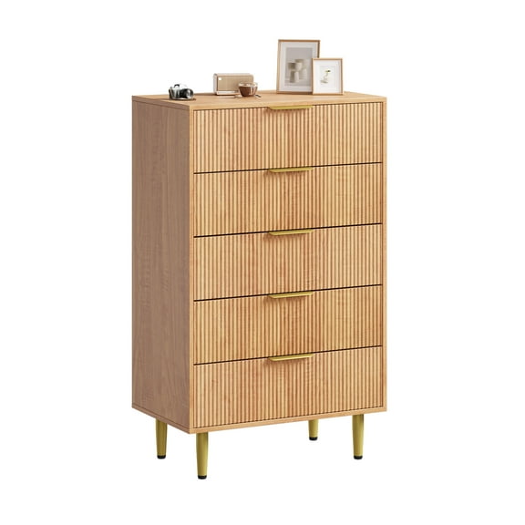 Fluted Wooden Dresser & Chest of Drawers – With Gold Metal Handles & Legs, Multi-Space Storage Organizer for Bedroom, Living Room & Entryway