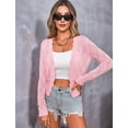 thumbnail image 4 of Women'S Long Sleeve Cropped Cardigan Sweaters Open Front Hollow Out Shrugs Pink L, 4 of 8