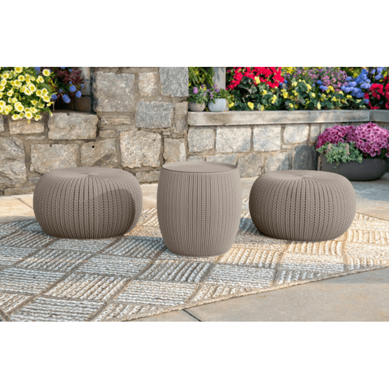 Keter 3-Piece Resin Cozy Urban Knit Indoor Outdoor Set- Beige