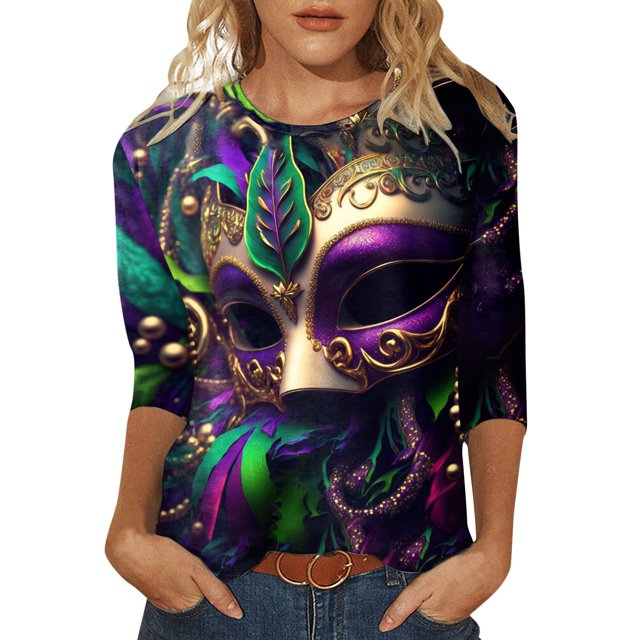 PMUYBHF T-Shirt Imprimé Joyeuses Fêtes Manches 3/4 Col Rond Blouse 3802 TG