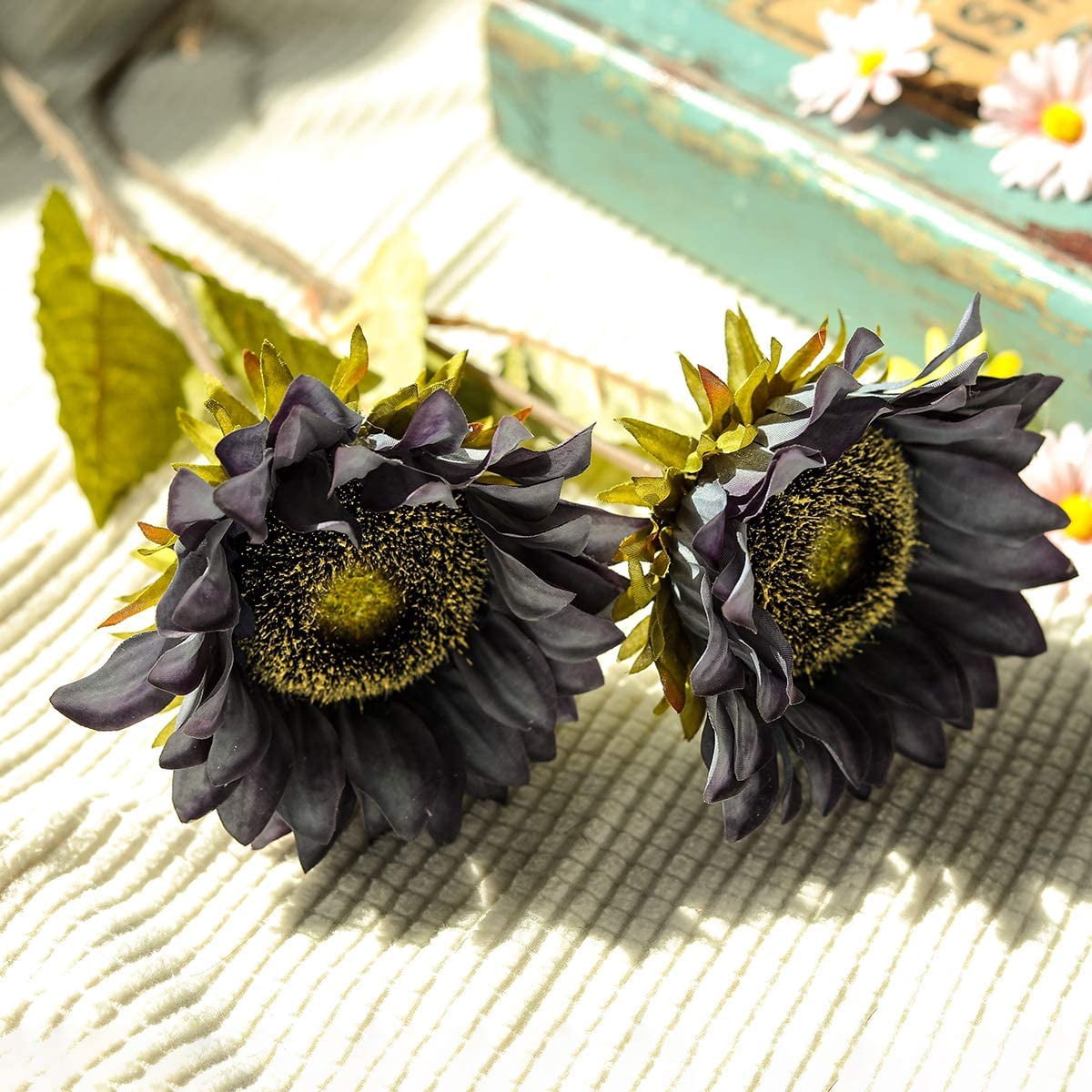 White Sunflowers Artificial Flowers 7 Pcs Faux Silk Sunflowers Bouquet Fake Real Touch Long Stems Floral for Wedding Party Centerpieces Home Decoration(Autumn White)