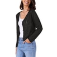 thumbnail image 4 of SUÉTER DE PUNTO CON CUELLO EN V Y MANGAS LARGAS PARA MUJERES INSPIRAR CHIC, CÁRDIGAN CORTO CON DETALLES CALADOS, TALLA XL, NEGRO, 4 of 6