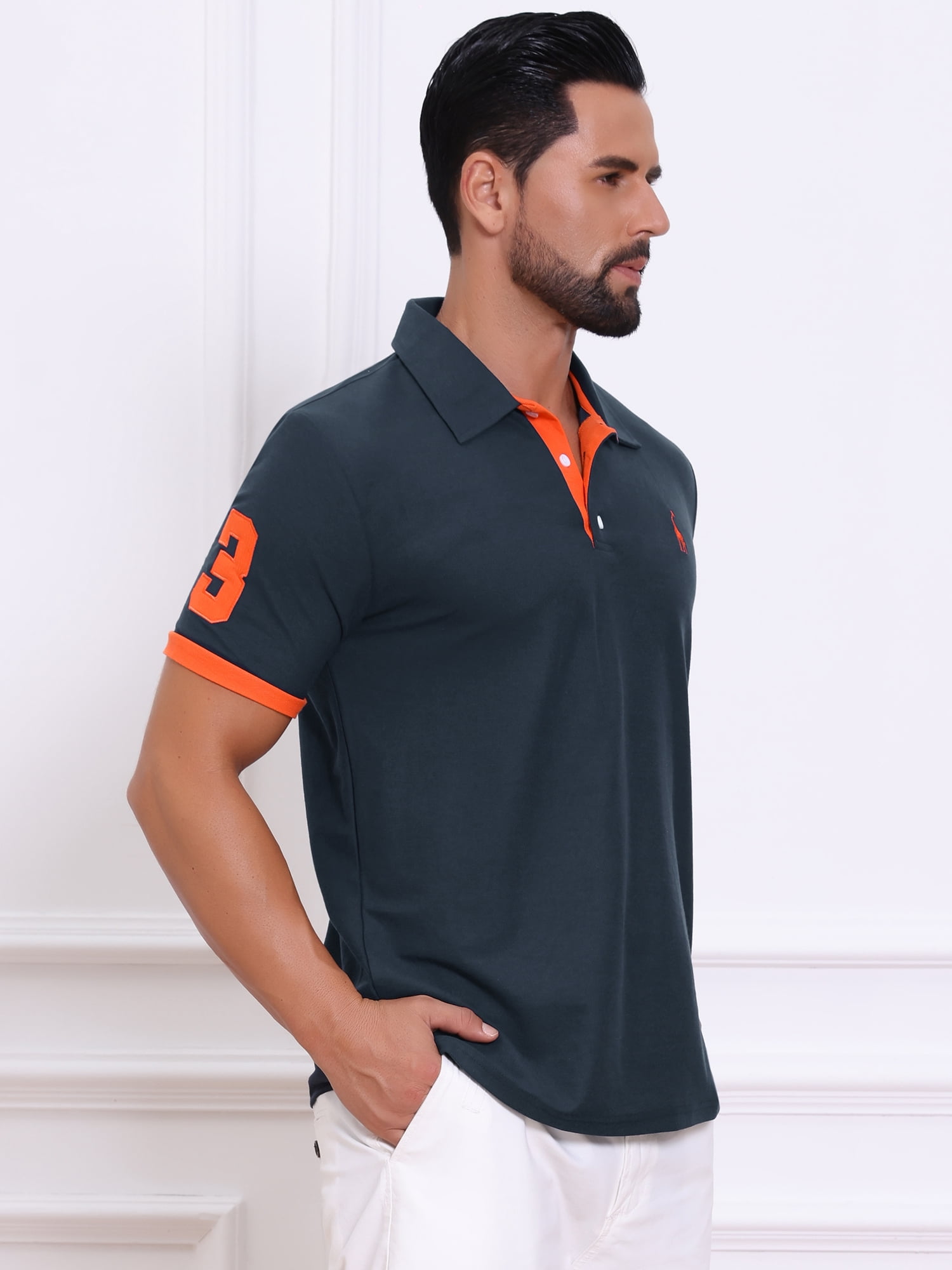 DARING DIVA Men's Pique Contrast Color Short Sleeve Golf Polo Shirts M Navy Blue