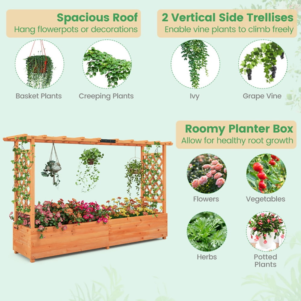 Spaco Raised Garden Bed with Side Trellis Hanging Roof and Planter Box-Orange, Outdoor Elevated Flower Box for Backyard/Patio/Gardener