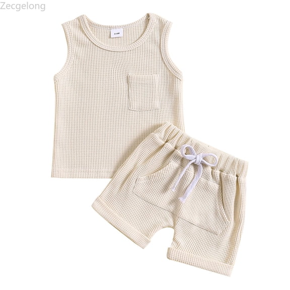 Zecgelong Toddler Boys Sleeveless Solid Tops Shorts Child Kids 2PC Set Outfits Clothes Boys Summer Outfits Sets Size 12-18 Months