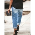 thumbnail image 2 of Casual Mid-Waist Ripped Straight Jeans for Women - Plus Size Denim Long Pants, 2 of 3